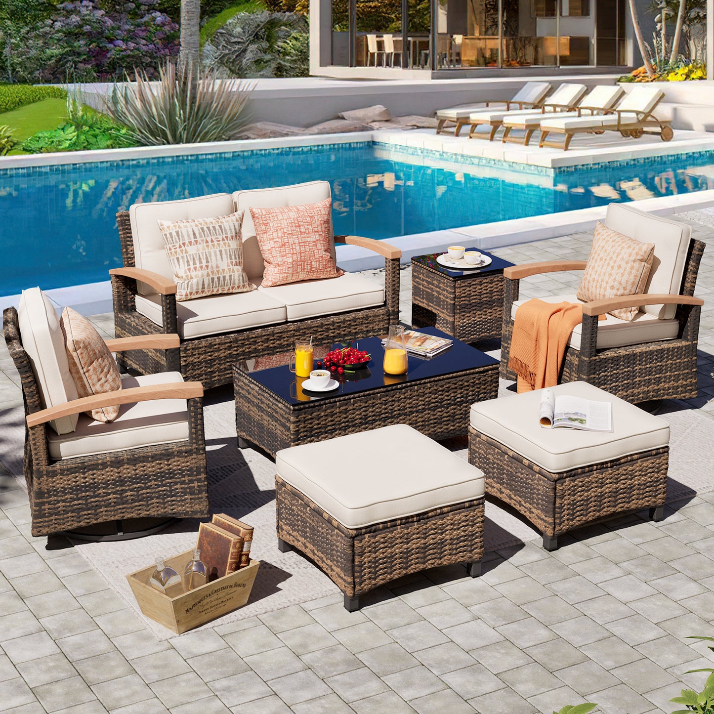 7/8 Pieces Patio Furniture Sets, Outdoor Rattan Furniture Conversation Sets (YK-6011)