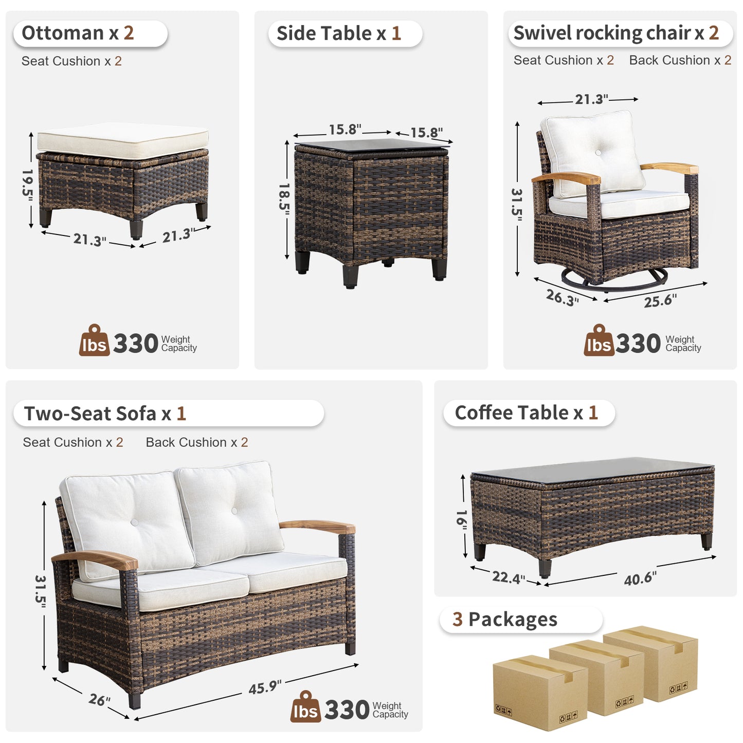 7/8 Pieces Patio Furniture Sets, Outdoor Rattan Furniture Conversation Sets (YK-6011)