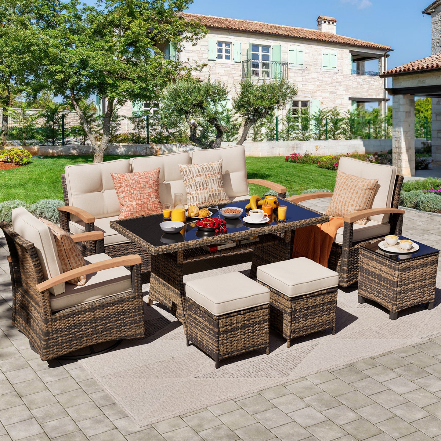 7/8 Pieces Patio Furniture Sets, Outdoor Rattan Furniture Conversation Sets (YK-6011)