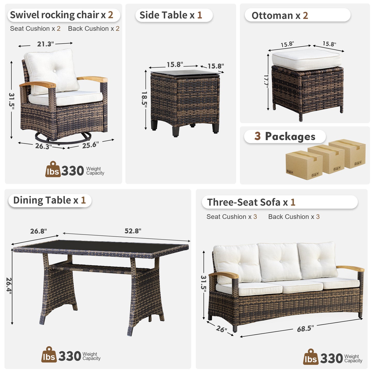 7/8 Pieces Patio Furniture Sets, Outdoor Rattan Furniture Conversation Sets (YK-6011)