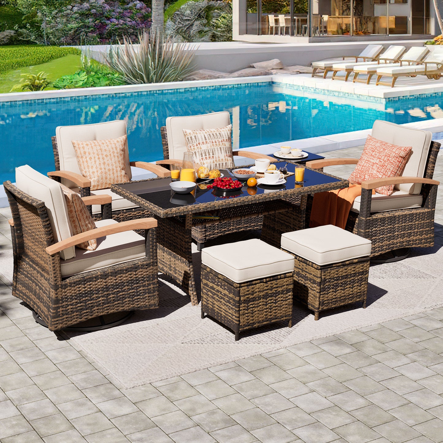 7/8 Pieces Patio Furniture Sets, Outdoor Rattan Furniture Conversation Sets (YK-6011)