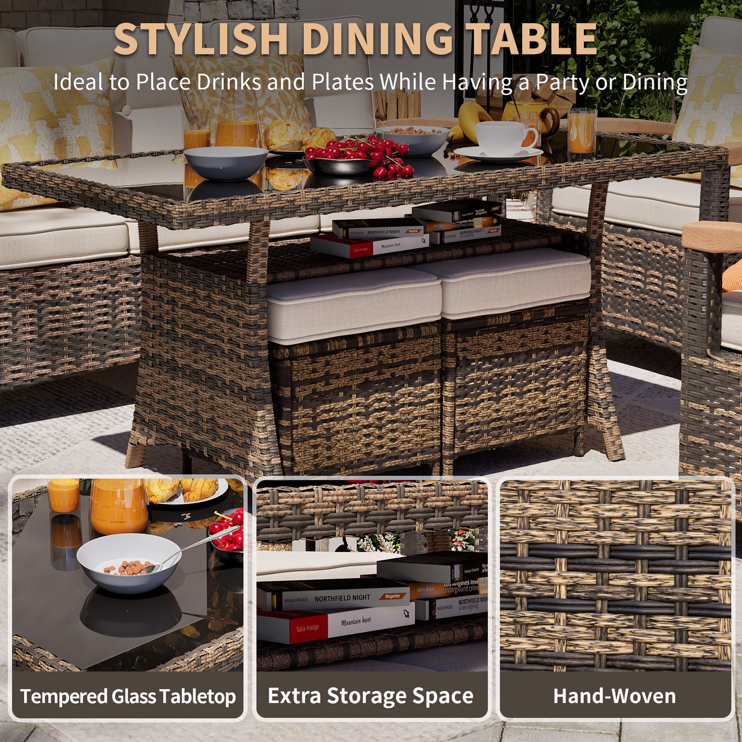 7/8 Pieces Patio Furniture Sets, Outdoor Rattan Furniture Conversation Sets (YK-6011)