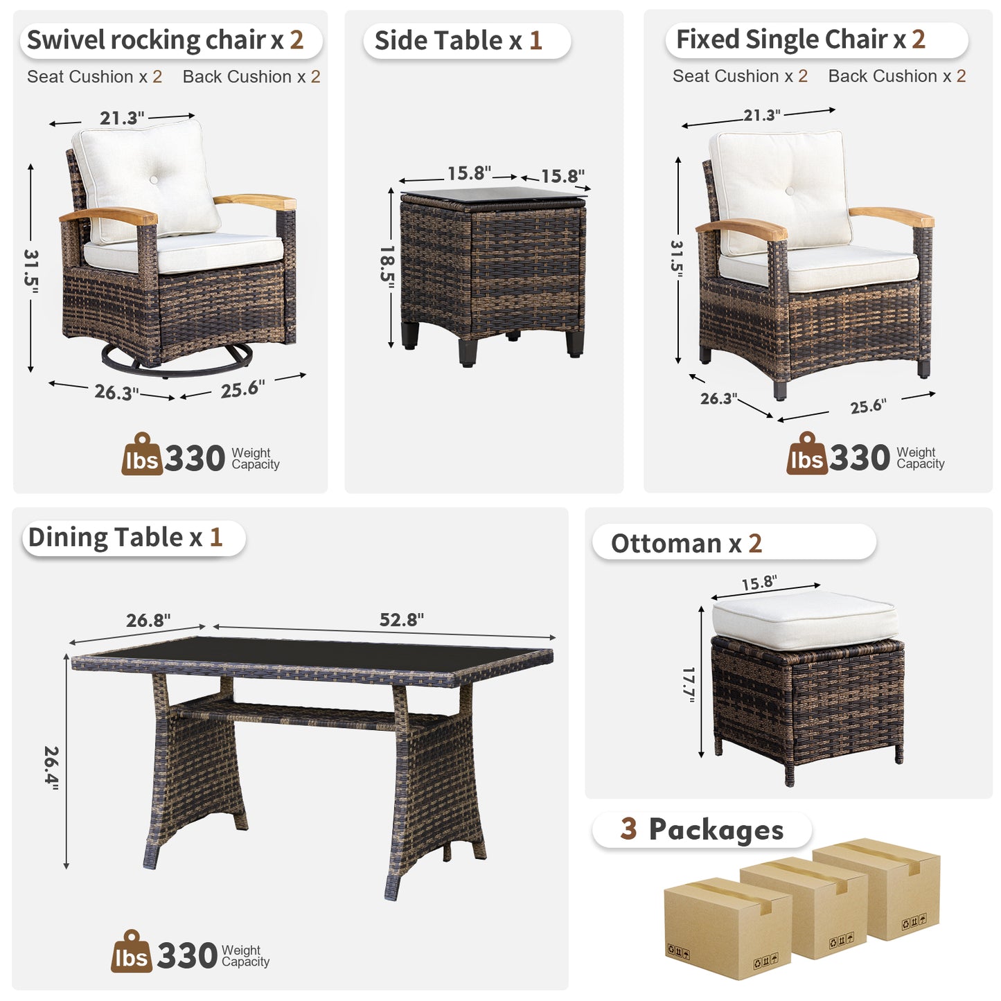 7/8 Pieces Patio Furniture Sets, Outdoor Rattan Furniture Conversation Sets (YK-6011)