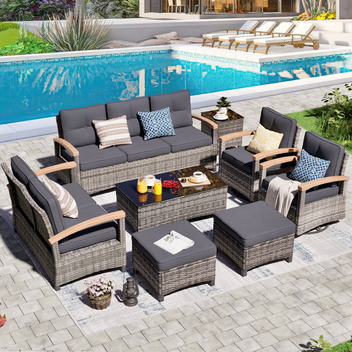 7/8 Pieces Patio Furniture Sets, Outdoor Rattan Furniture Conversation Sets (YK-6011)
