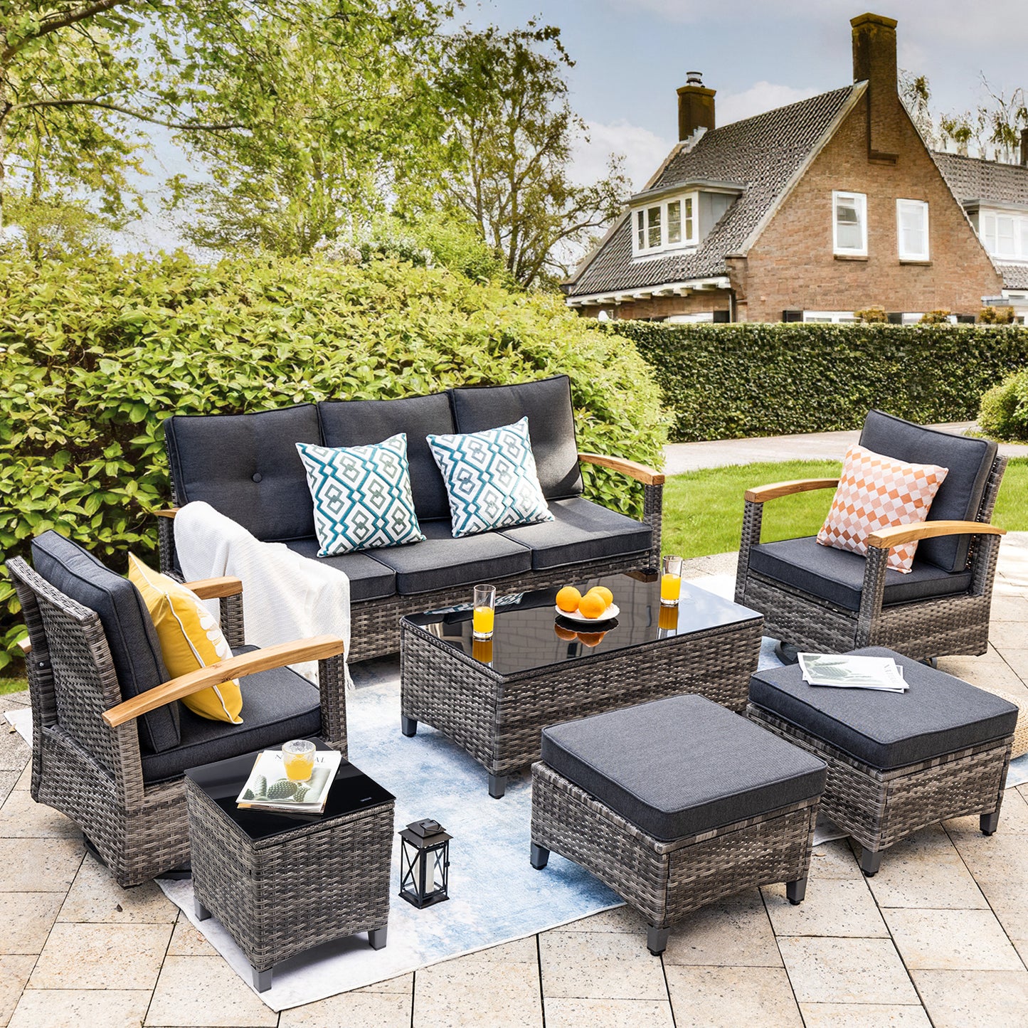 7/8 Pieces Patio Furniture Sets, Outdoor Rattan Furniture Conversation Sets (YK-6011)