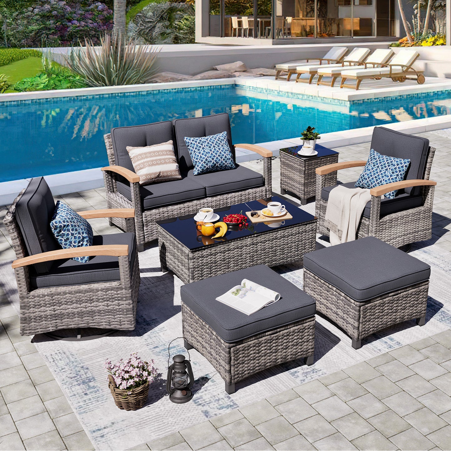 7/8 Pieces Patio Furniture Sets, Outdoor Rattan Furniture Conversation Sets (YK-6011)