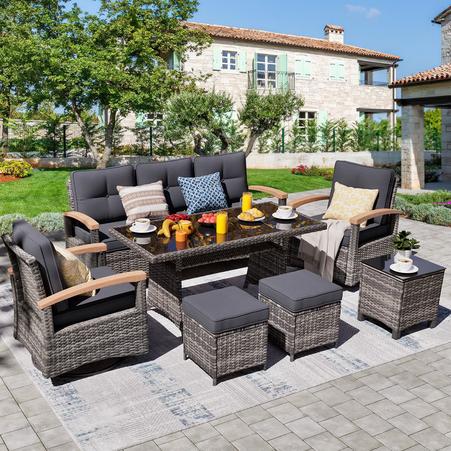 7/8 Pieces Patio Furniture Sets, Outdoor Rattan Furniture Conversation Sets (YK-6011)
