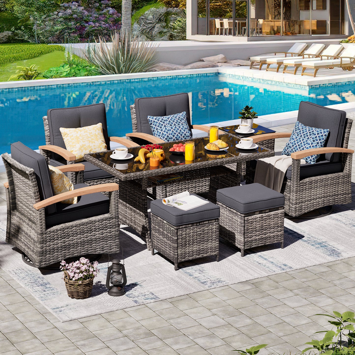 7/8 Pieces Patio Furniture Sets, Outdoor Rattan Furniture Conversation Sets (YK-6011)
