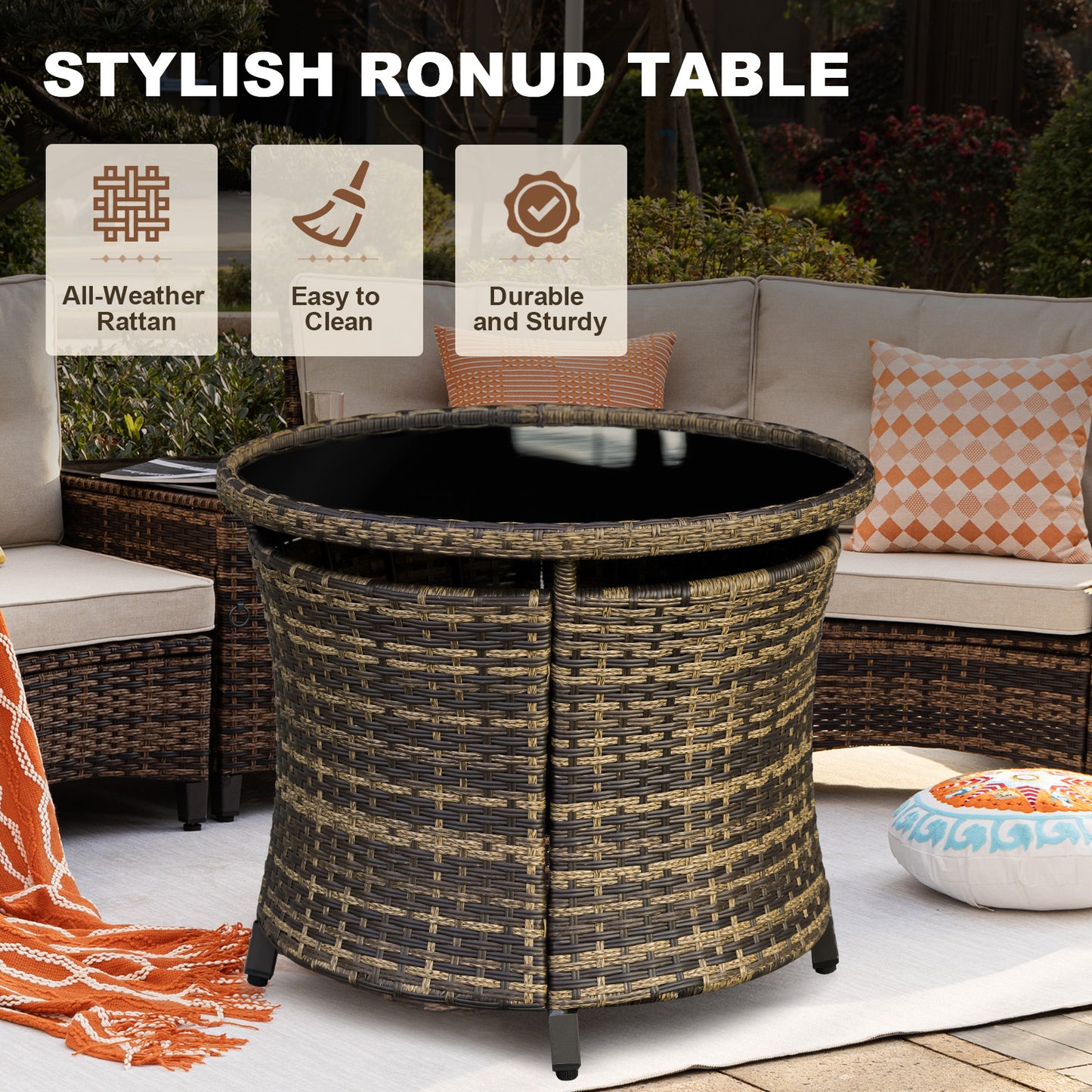 8/9/11 Piece Outdoor Half-Moon Sectional Patio Furniture Set with Wood Armrests (YK-6012)