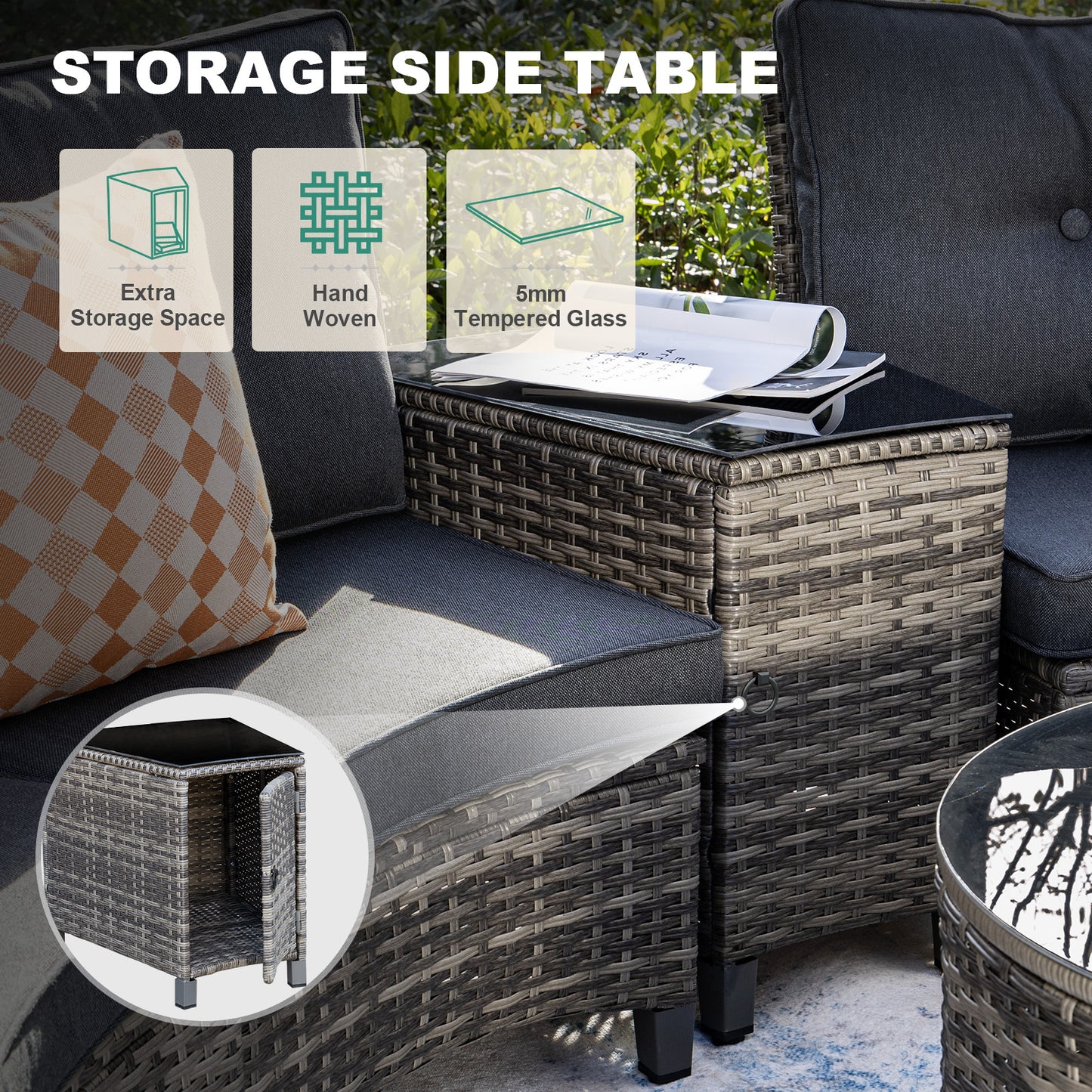 8/9/11 Piece Outdoor Half-Moon Sectional Patio Furniture Set with Wood Armrests (YK-6012)