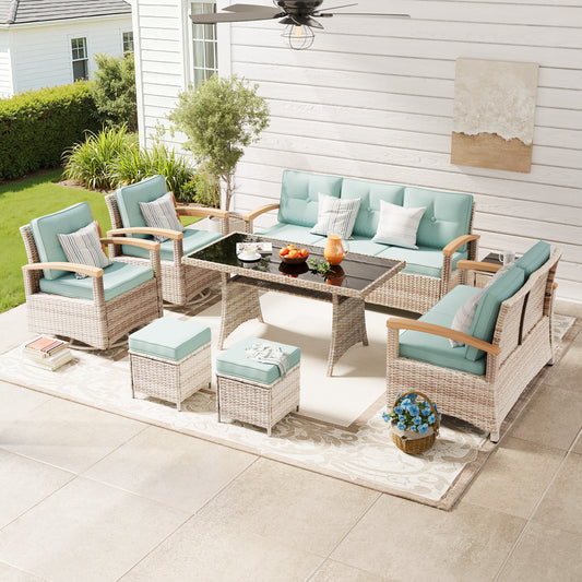8 Pieces Patio Furniture Sets, Outdoor Rattan Furniture Conversation Sets with Loveseat(YK-6015-C4)