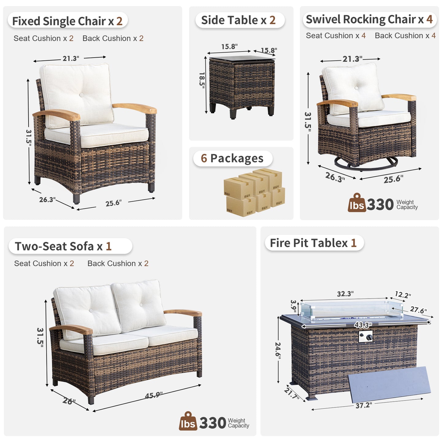 10 Pieces Patio Furniture Sets with Fire Pit Table, Outdoor Rattan Furniture Conversation Sets (YK-6605)