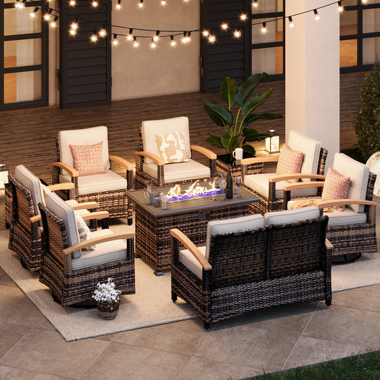 10 Pieces Patio Furniture Sets with Fire Pit Table,  Outdoor Rattan Furniture Conversation Sets (YK-6605)