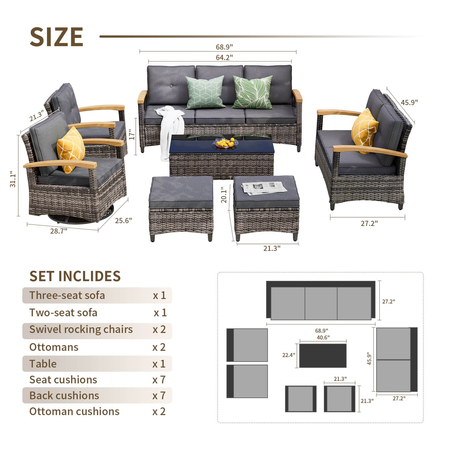 6 Pieces Patio Furniture Sets, Outdoor Rattan Furniture Conversation Sets (YK-6004)