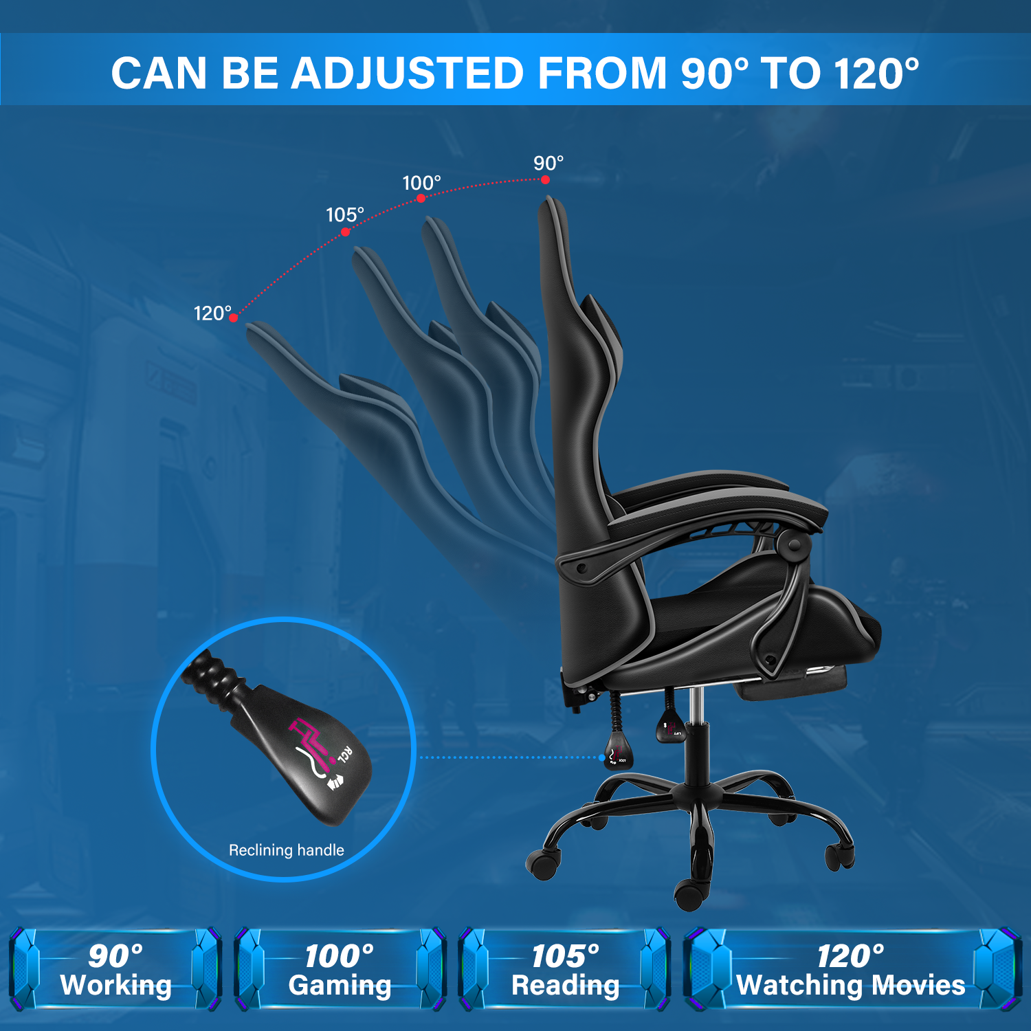 Recliner Gaming Office High Back Computer Ergonomic Chair with footrest - Meissalivve