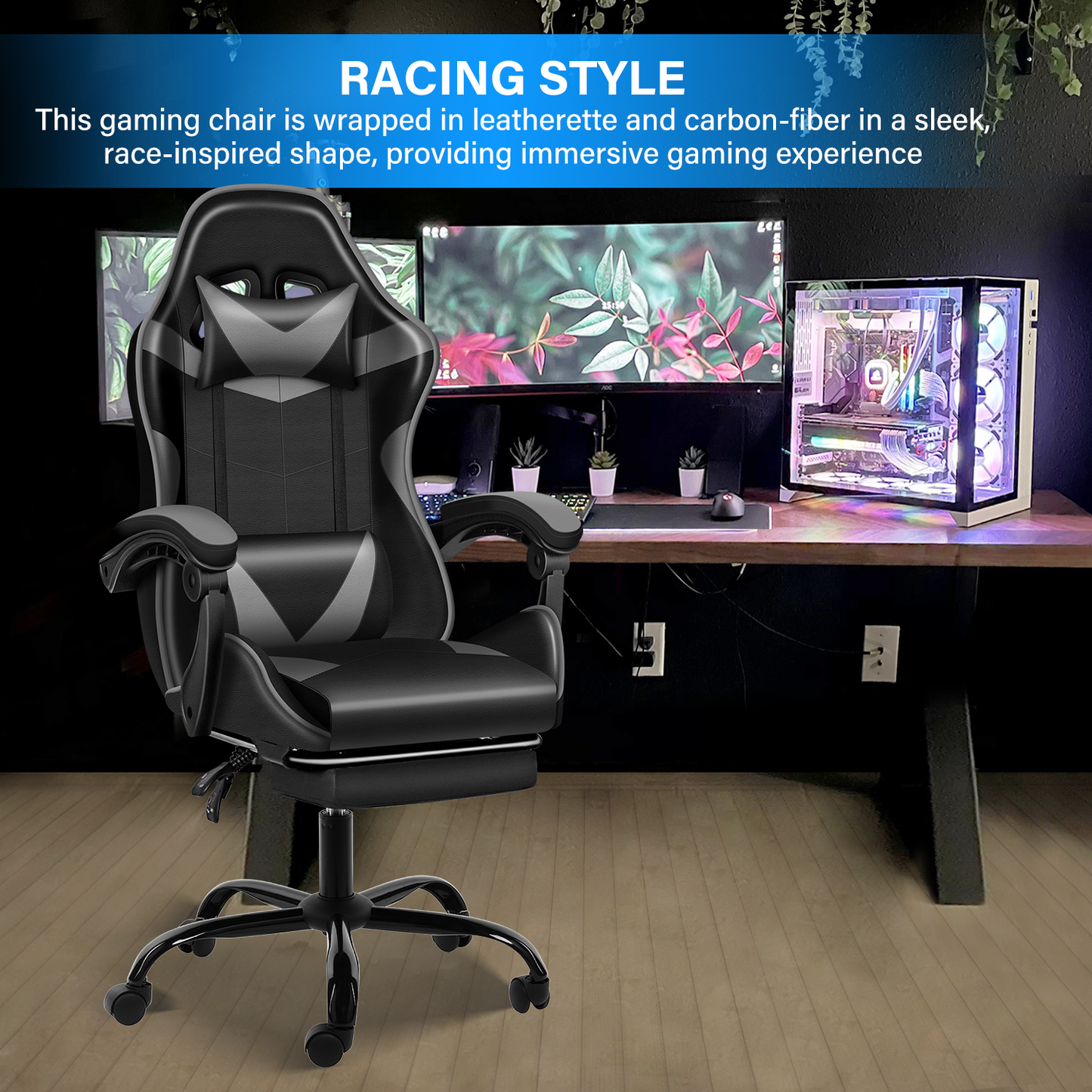 Recliner Gaming Office High Back Computer Ergonomic Chair with footrest - Meissalivve