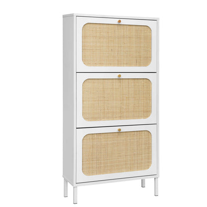 Natural Rattan 3 Door Shoe Rack, Shoe Storage Cabinet - Meissalivve