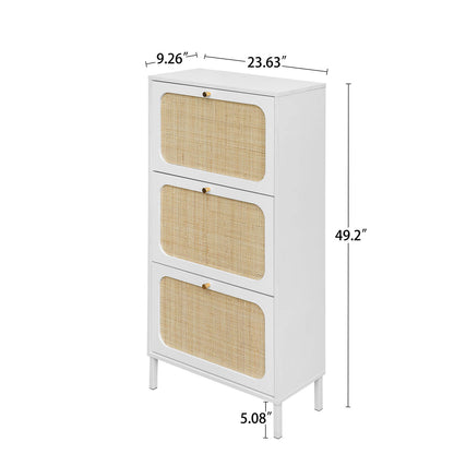 Natural Rattan 3 Door Shoe Rack, Shoe Storage Cabinet - Meissalivve