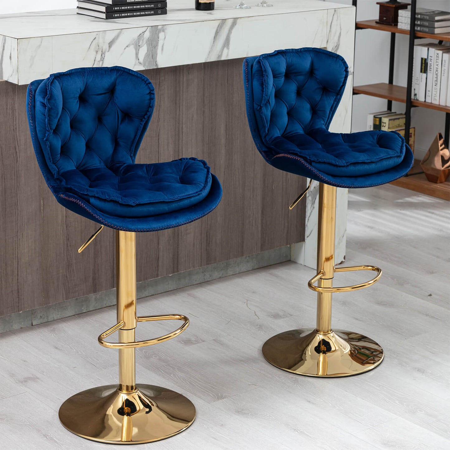 Set of 2  Bar Stools with Chrome Footrest and Base Swivel Height Adjustable - Meissalivve