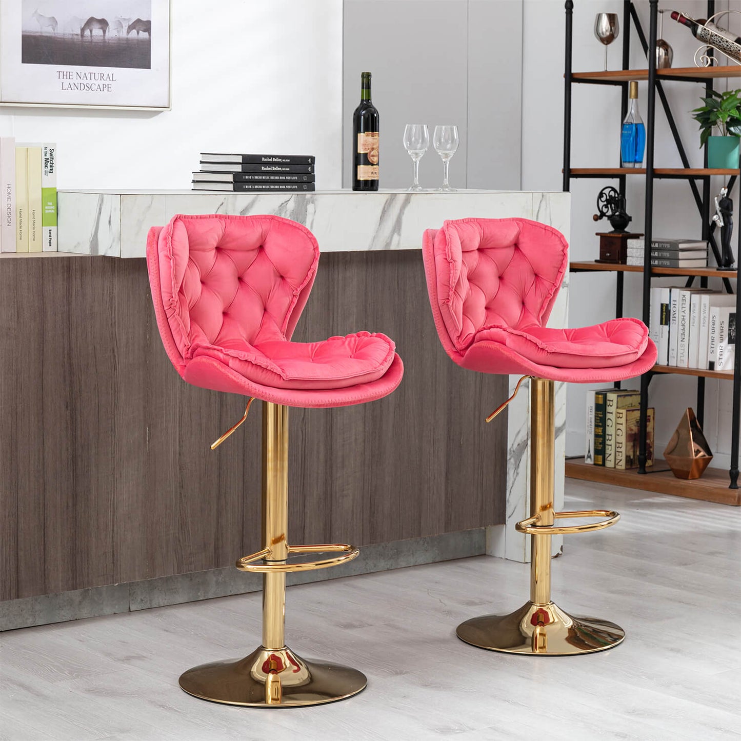 Set of 2  Bar Stools with Chrome Footrest and Base Swivel Height Adjustable - Meissalivve