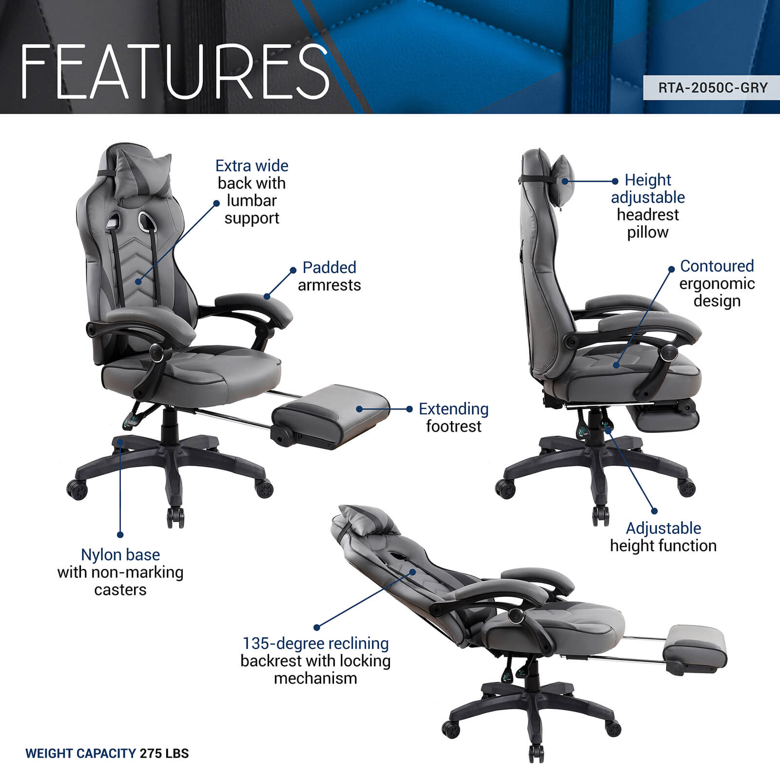 Gaming Racing Style Fully Reclining Executive Office Chair with Footrest - Meissalivve