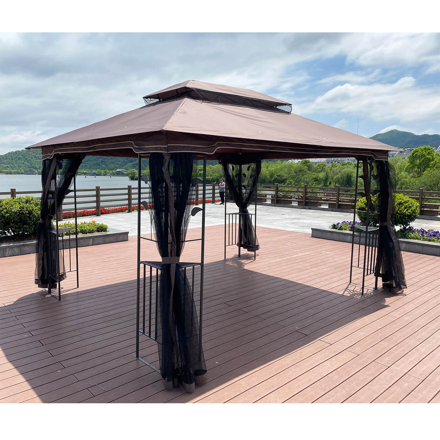 13x10 Outdoor Patio Gazebo Canopy Tent With Ventilated Double Roof And Mosquito net - Meissalivve