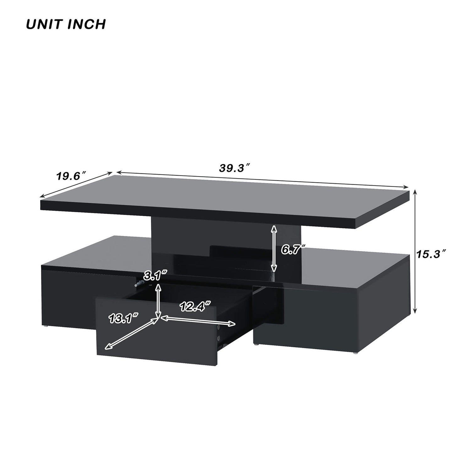 Coffee Table Cocktail Table Modern Industrial Design with LED lighting - Meissalivve