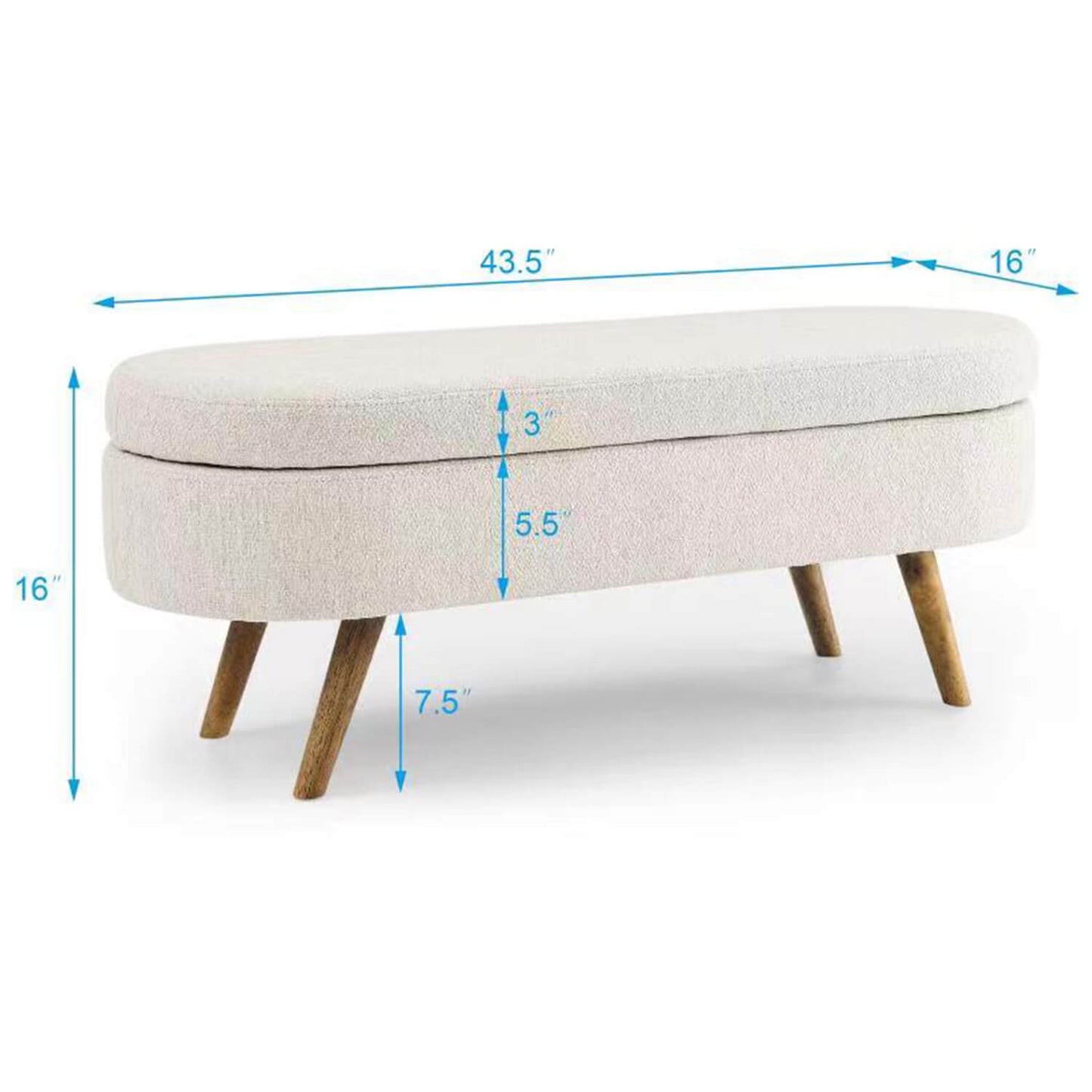 Ottoman Oval Storage Bench,Rubber Wood Legs, 43.5"x16"x16" - Meissalivve