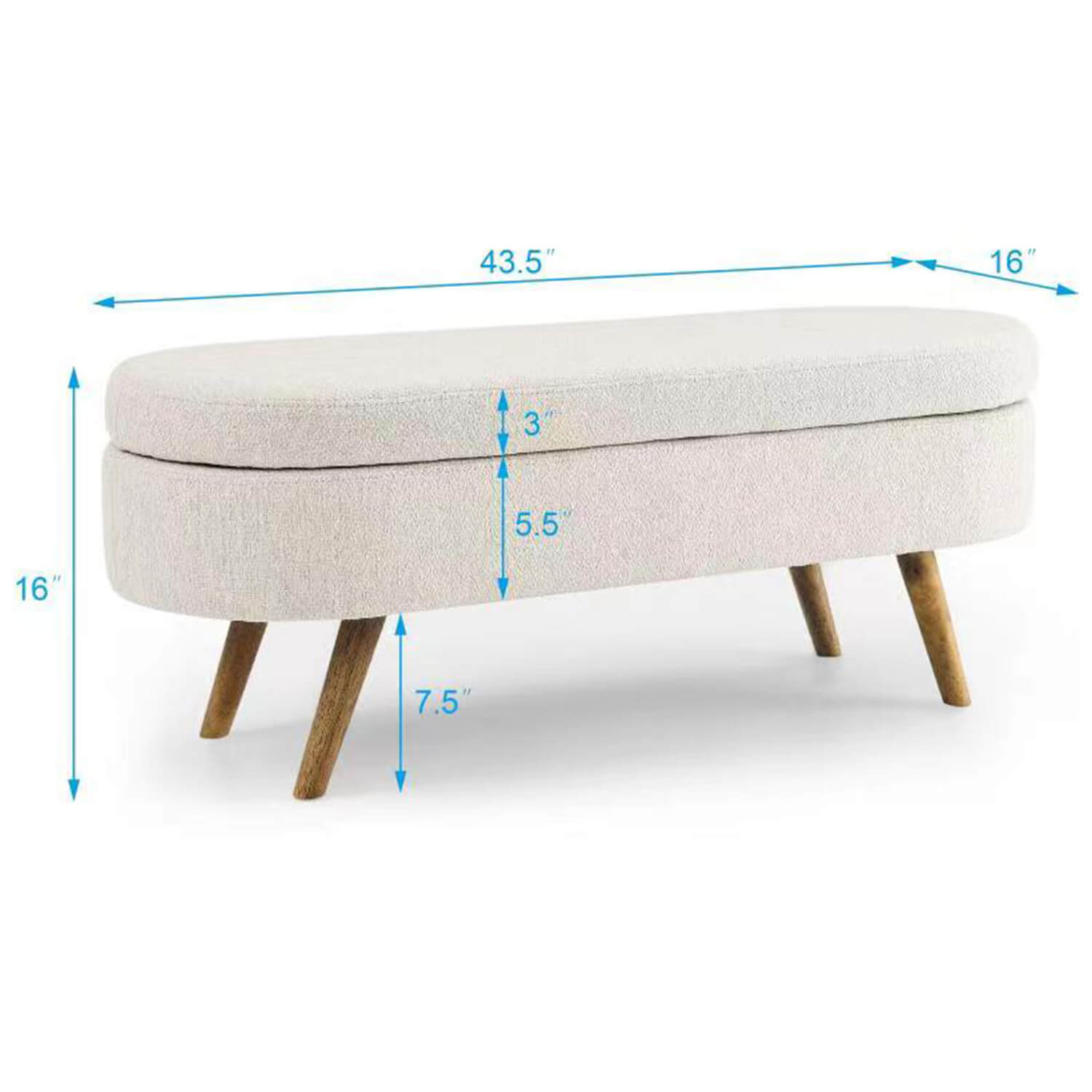 Ottoman Oval Storage Bench,Rubber Wood Legs, 43.5"x16"x16" - Meissalivve