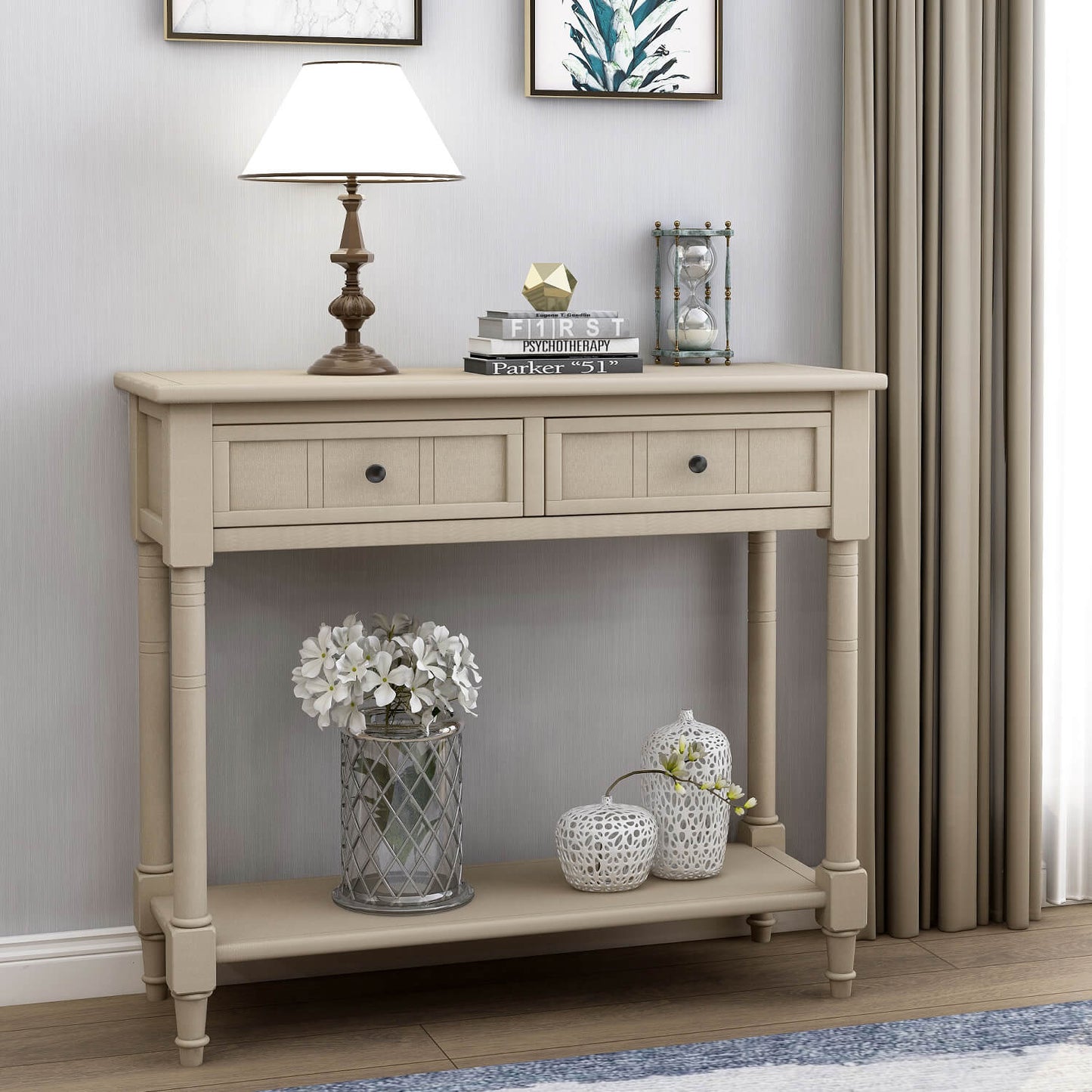 Series Console Table Traditional Design with Two Drawers and Bottom Shelf - Meissalivve