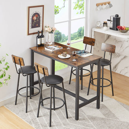 Bar Table Set with 4 Barstools PU Soft seat with backrest, Grey - Meissalivve