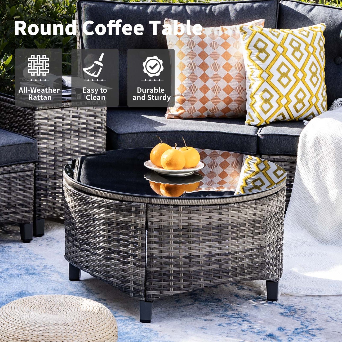 9 Piece Half-Moon Rattan Outdoor Patio Furniture Set