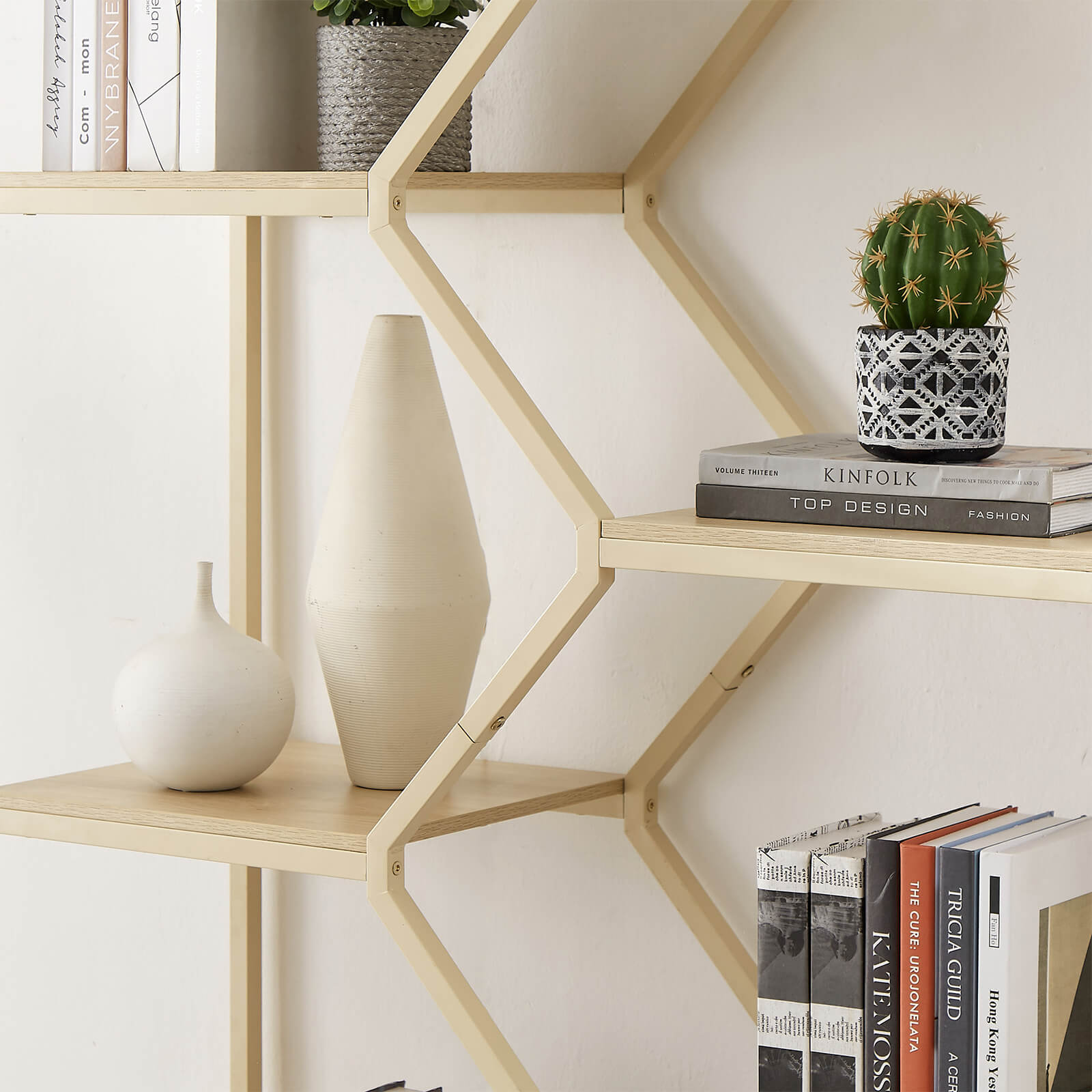 Rattan bookshelf 7 tiers Bookcases Storage Rack with cabinet - Meissalivve