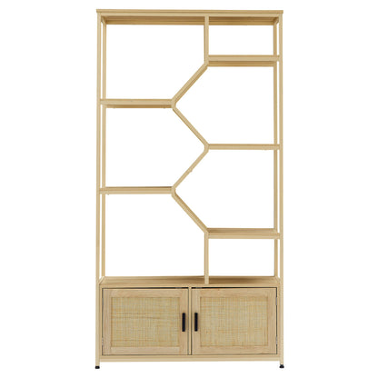 Rattan bookshelf 7 tiers Bookcases Storage Rack with cabinet - Meissalivve