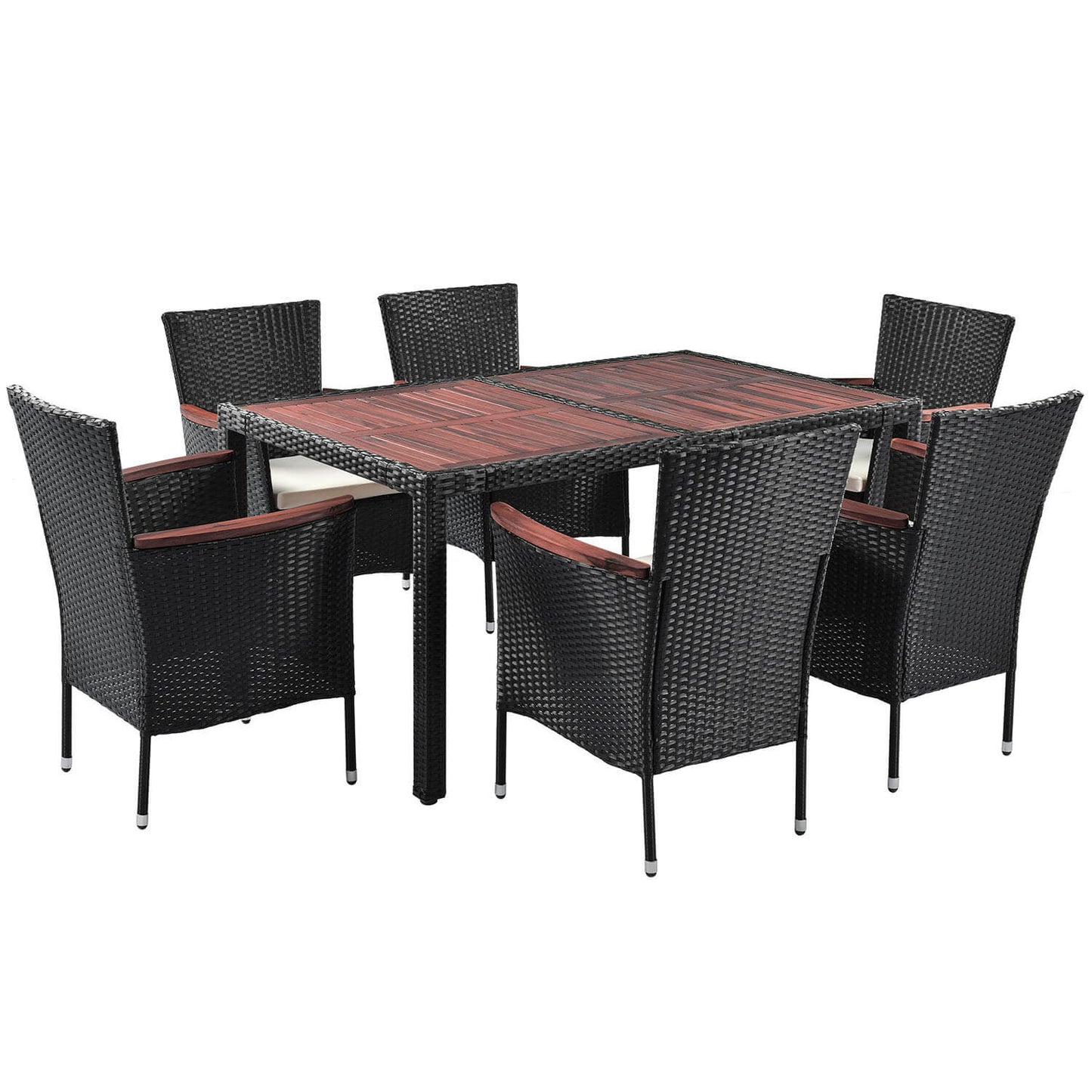 7-Piece Outdoor Patio Dining Set, PE Rattan Wicker Dining Table and Chairs Set - Meissalivve