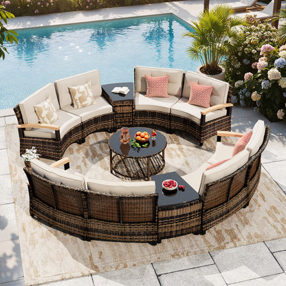 11 Piece Outdoor Half-Moon Sectional Patio Furniture Set  (YK-6016-A6)