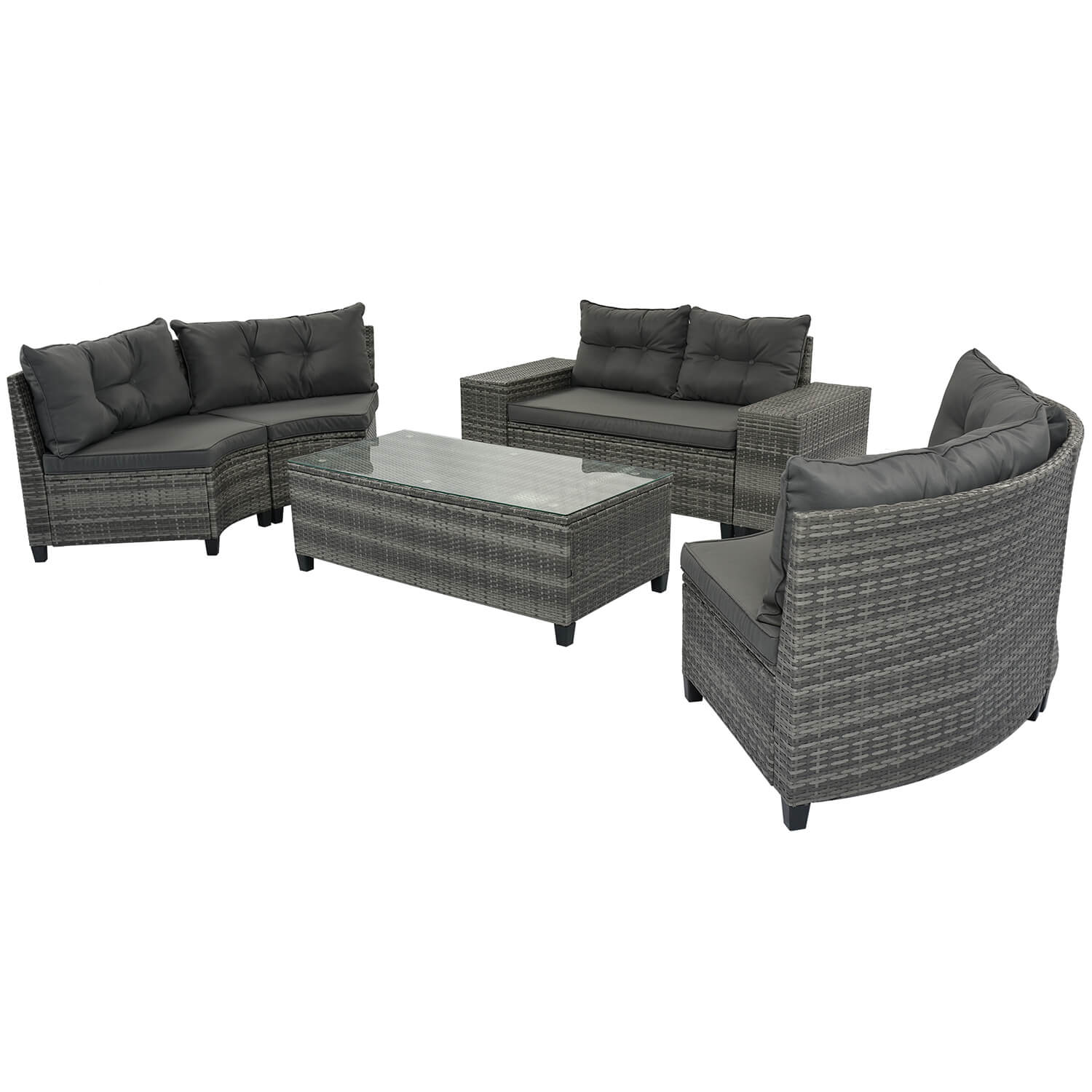 8-pieces Outdoor Wicker Round Sofa Set, Half-Moon Sectional Sets - Meissalivve