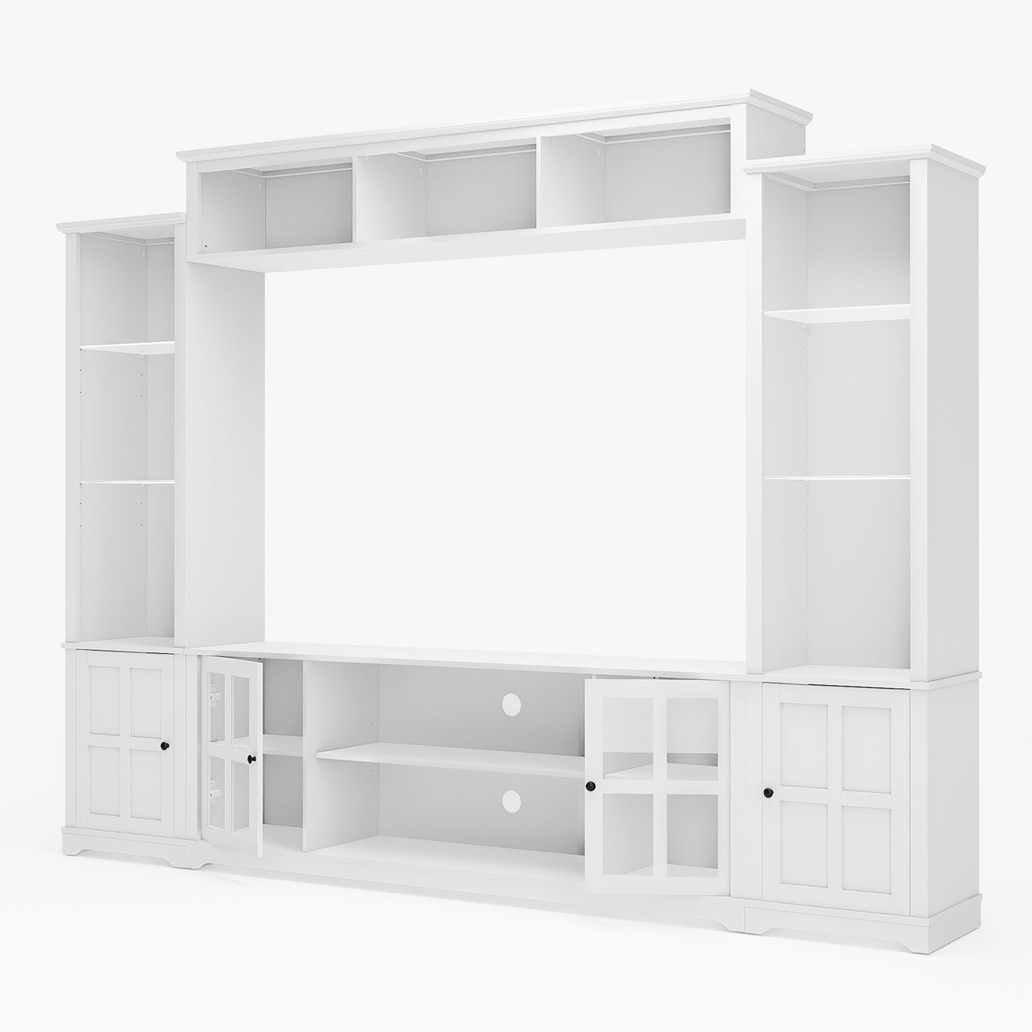 4 Piece Entertainment Center Wall Cabinet TV Cabinet with Bookshelf