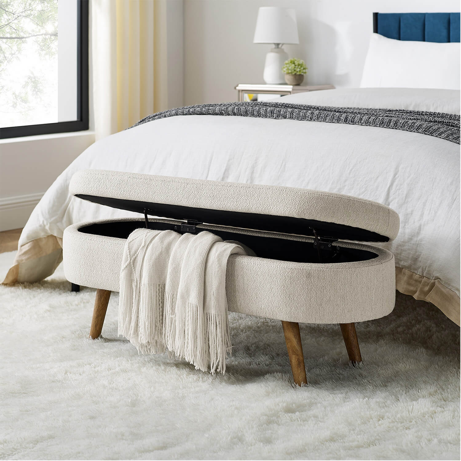 Ottoman Oval Storage Bench,Rubber Wood Legs, 43.5"x16"x16" - Meissalivve