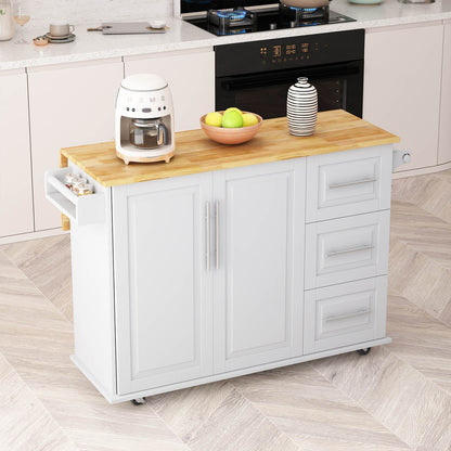 Multi-Functional Kitchen Island Cart with Door Cabinet and Drawers, White - Meissalivve