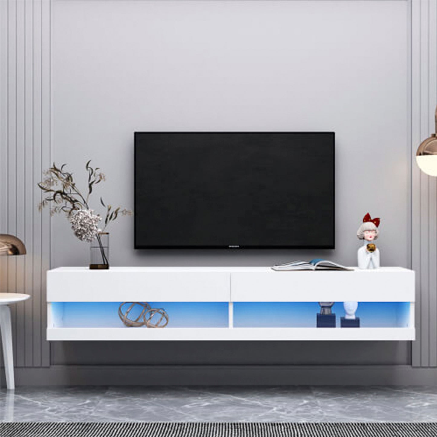 180 Wall Mounted Floating 80" TV Stand with 20 Color LEDs Black - Meissalivve