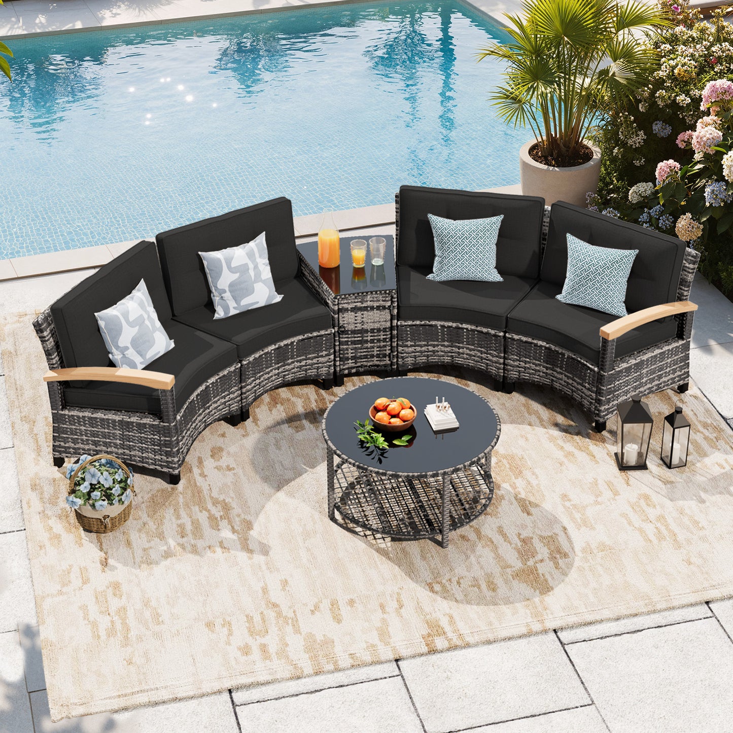 6 Pcs Half-Moon Rattan Outdoor Patio Furniture Set  (YK-6016-A1)