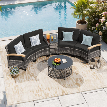 6 Pcs Half-Moon Rattan Outdoor Patio Furniture Set  (YK-6016-A1)