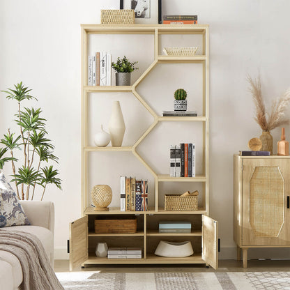 Rattan bookshelf 7 tiers Bookcases Storage Rack with cabinet - Meissalivve