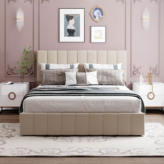 Queen size Upholstered Platform bed with a Hydraulic Storage System - Meissalivve