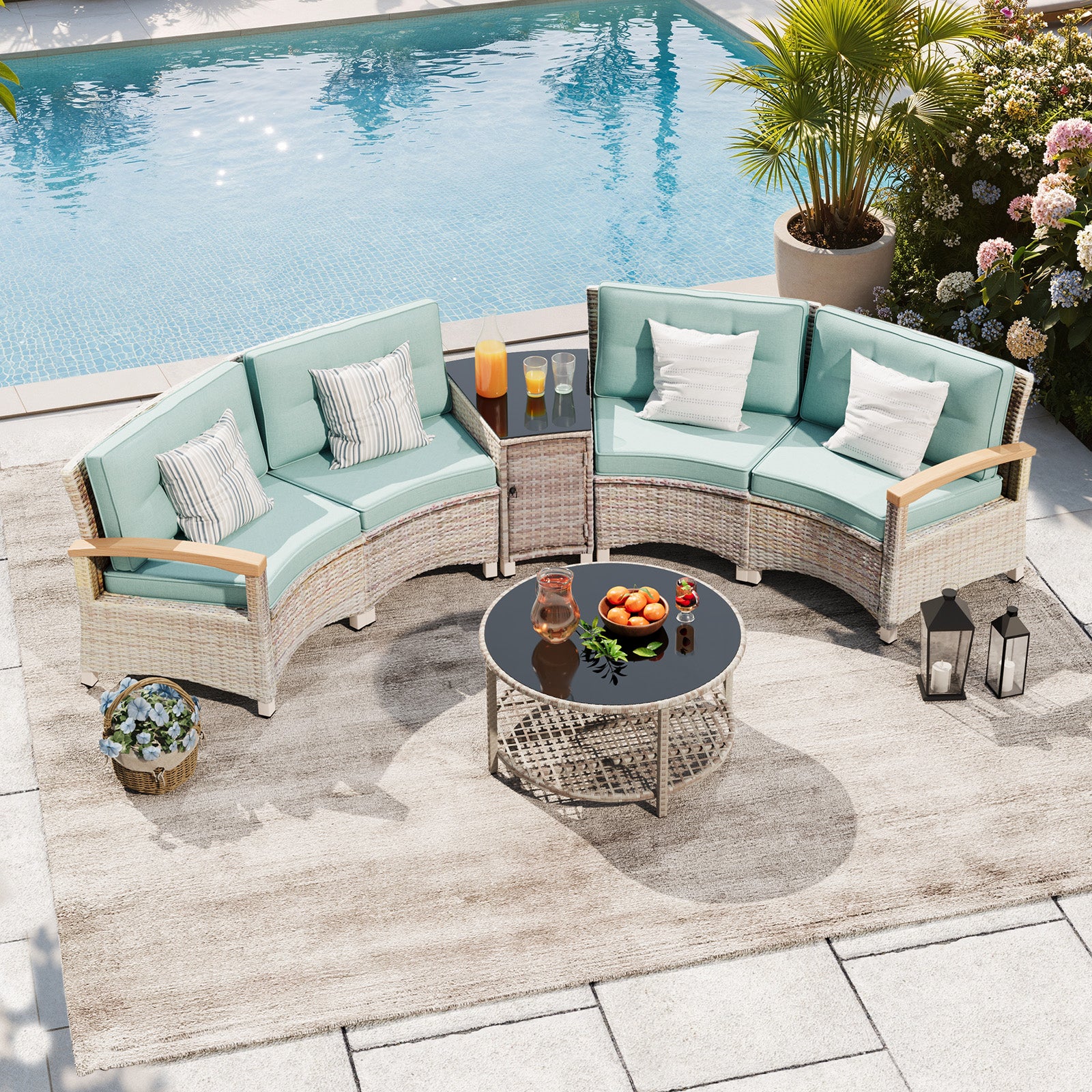 6 Pcs Half-Moon Rattan Outdoor Patio Furniture Set (YK-6016-A1