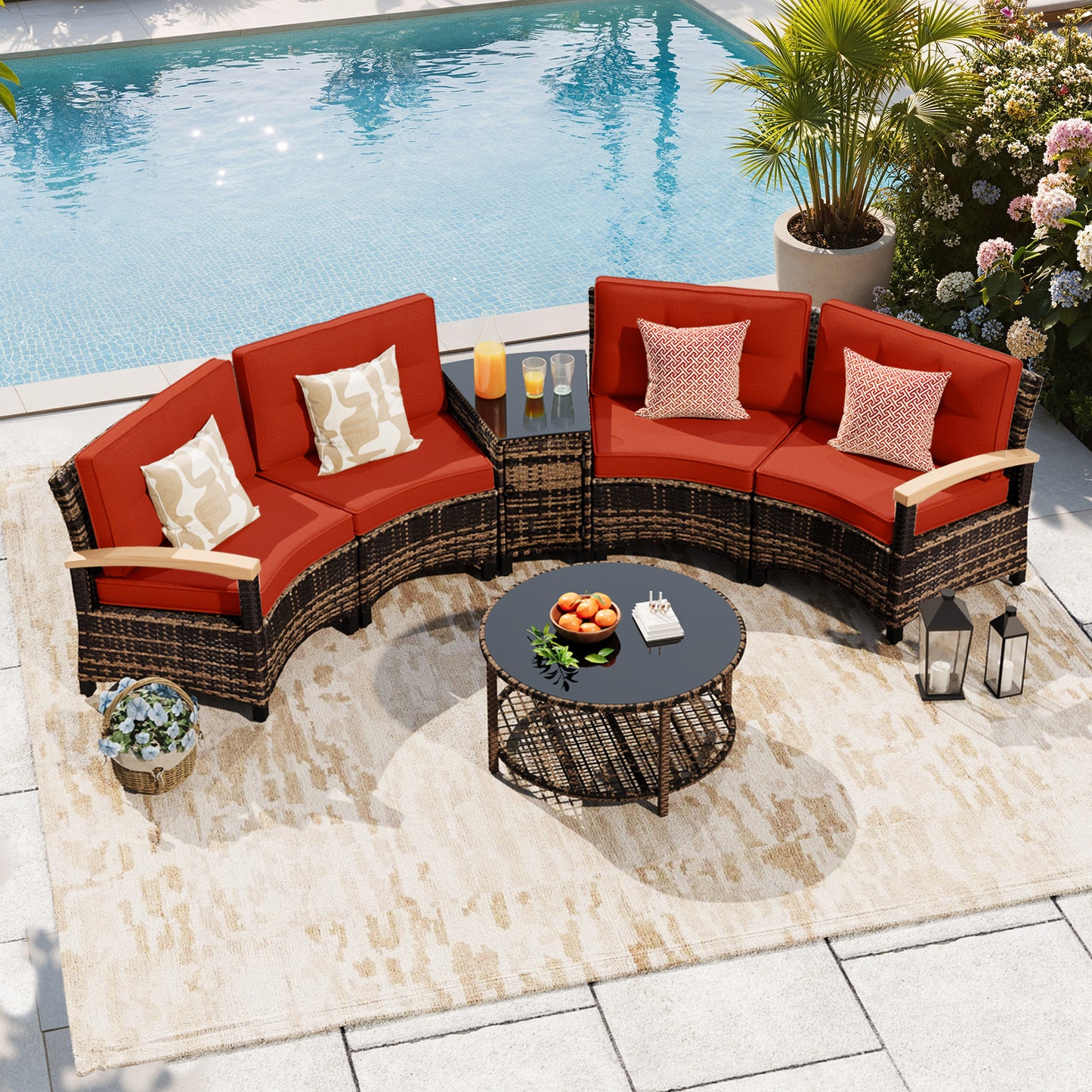 6 Pcs Half-Moon Rattan Outdoor Patio Furniture Set  (YK-6016-A1)