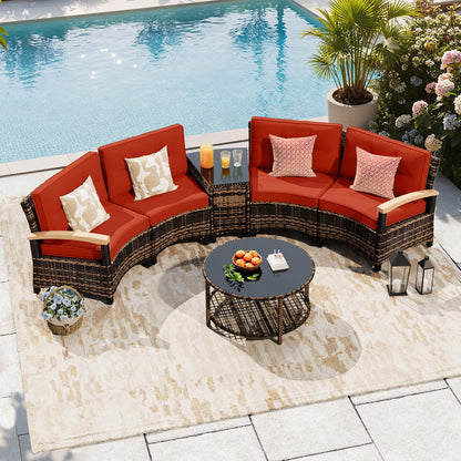 6 Pcs Half-Moon Rattan Outdoor Patio Furniture Set  (YK-6016-A1)