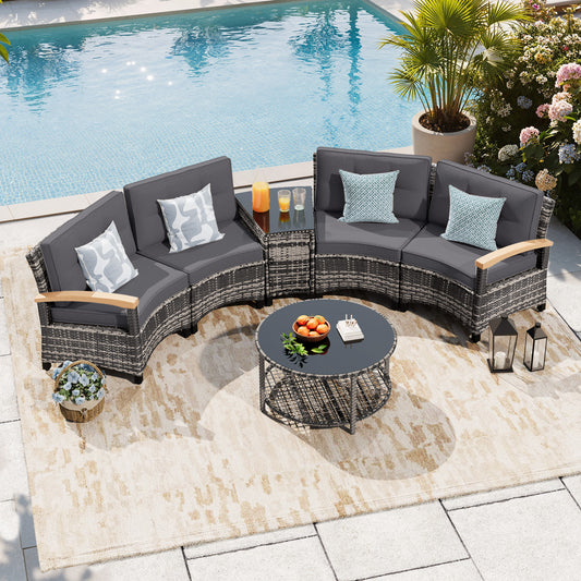 6 Pcs Half-Moon Rattan Outdoor Patio Furniture Set  (YK-6016-A1)