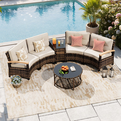 6 Pcs Half-Moon Rattan Outdoor Patio Furniture Set  (YK-6016-A1)